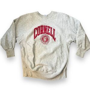 Vintage 90's MVP Cornell University Crest Crewneck Sweatshirt Gray Made in USA L